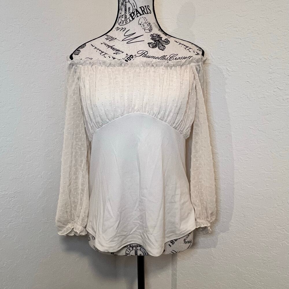 Chenault Women’s Shirred Clip Dot Blouse Puff Sleeves Size Medium Square Neck